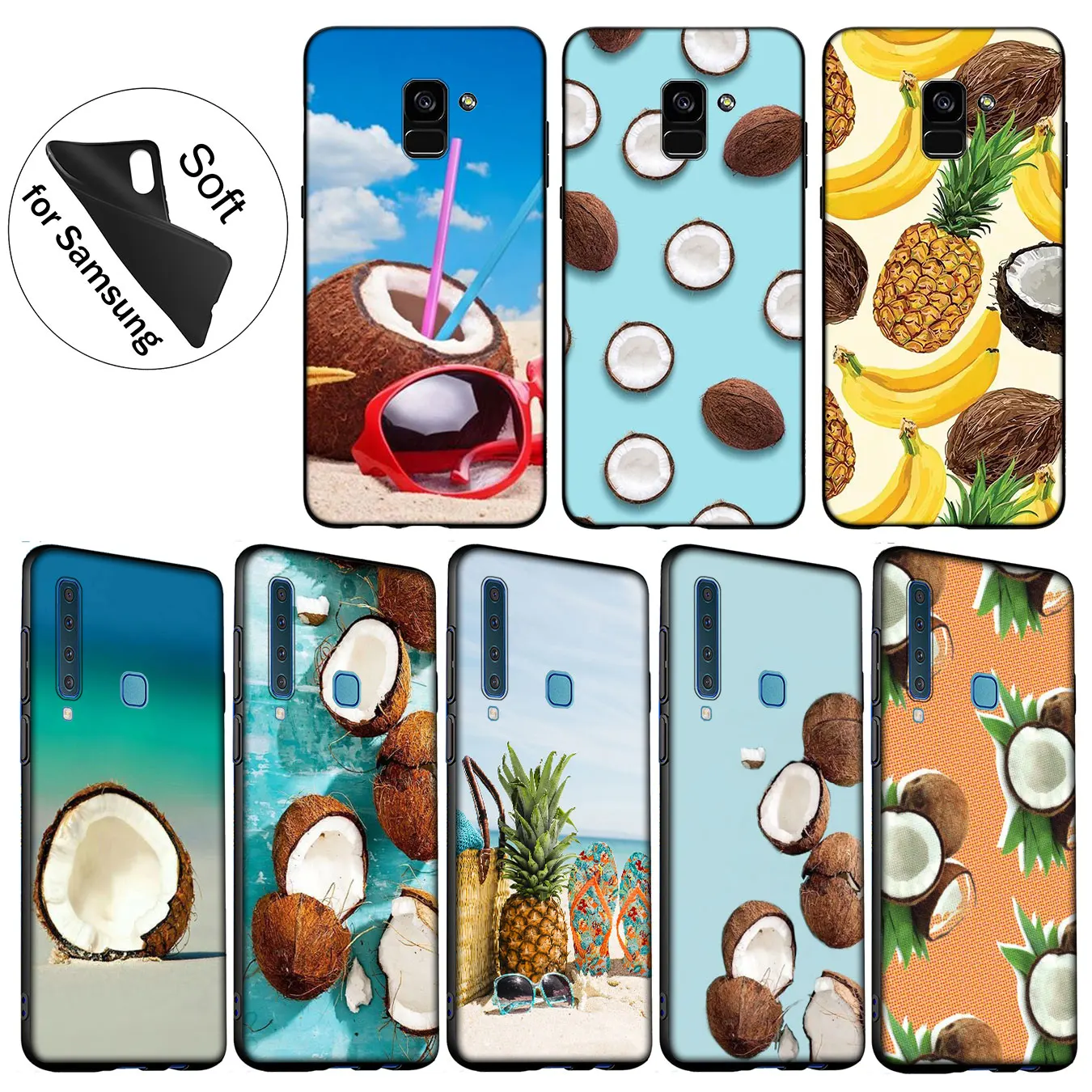 IYICAO Fruit Coconut In Blue Sky Beach Sand Soft Case for Samsung Galaxy A6 A9 A8 A7 2018 A3 A5 2016 2017 Note 9 8 10 Plus Lite |