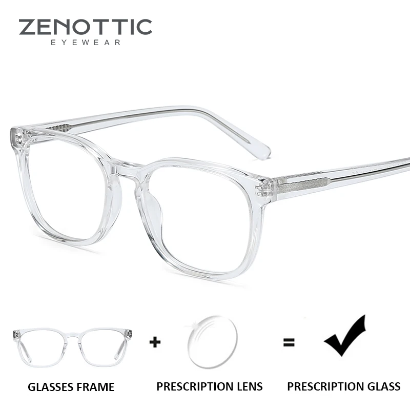 

ZENOTTIC Transparent Acetate Prescription Glasses Women Anti-Blue-Ray Optical Eye Glasses Men Square Myopia Clear Eyeglasses New