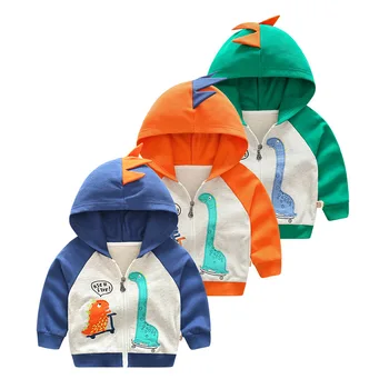 

High quality Boys girl zipper coat cotton 3D Embroidery cartoon monster dinosaurs baby sweatshirt children clothing kids hoodies