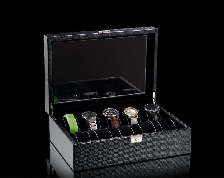 10 слотов коробка для хранения часов новая коробка для часов из искусственной кожи черный модный бренд часы дисплей коробка часы Подарок Чехол Держатель B038