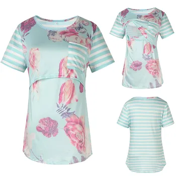 

Breastfeeding Maternity Shirt Women Nursing Short Sleeve Floral Print Patchwork Tops Nursing Shirt Lactancia Ropa Casual Clothes