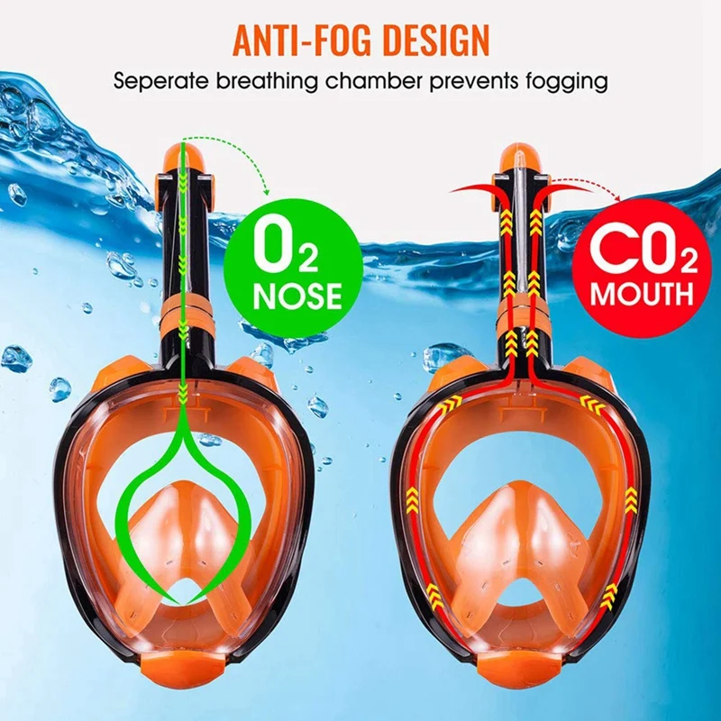Полнолицевая маска для подводного плавания, маска для дайвинга, съемная, 180 °, панорамный вид, анти-туман, анти-утечка, набор для подводного