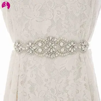 

MOLANS Crystal Floral Bow Pattern Bride Belts for Wedding Dress Jewelry Muti-color Handmade Appliques with Satin Waistbands Sash