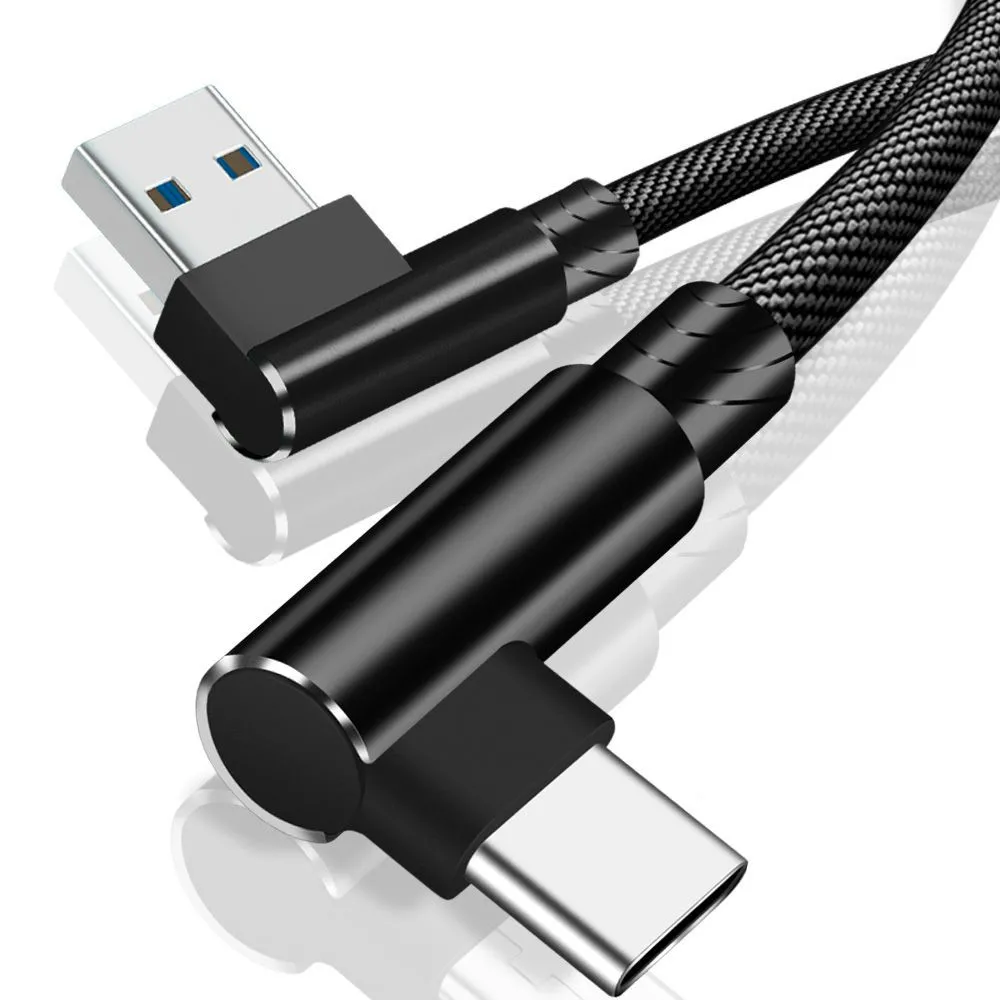 

USB Type C Cable 90 Degree elbow Nylon Braided Fast Charging Data Cable for Samsung Oneplus Huawei Xiaomi USB-C Cord Length:1M