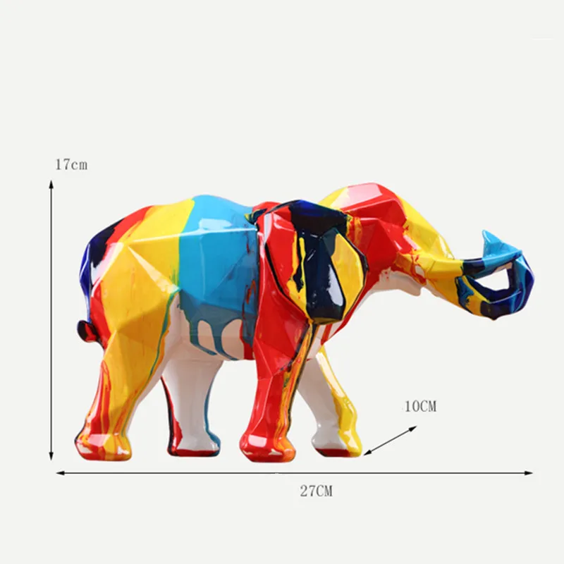 Слон Талисман красочные цвета геометрические фигуры Статуя Смолы Животных искусство и ремесло украшение дома для гостиной L3308