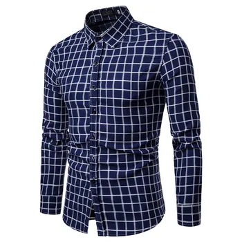 

2018 Men's Slim Plaid Thicken Long Sleeve Shirt Slim Fashion Jacket