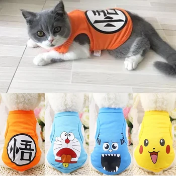 Summer Cartoon Printed Cat Clothes Cotton Soft Pet T-shirt Clothing For Small Cats Shirt Vest Cool Kitten Outfit Pet Dog Costume