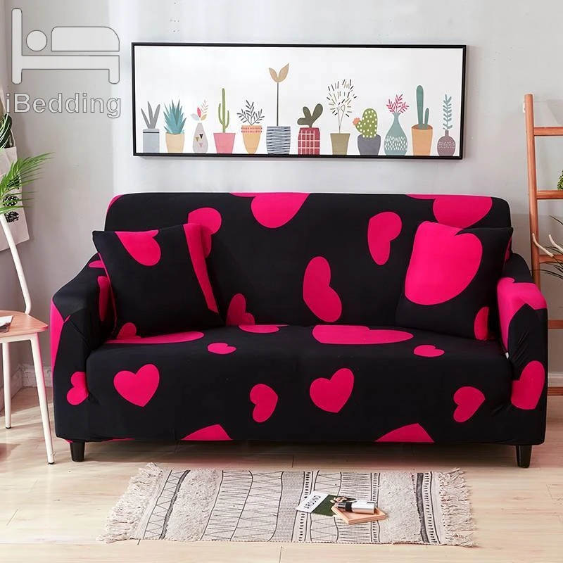 Red Heart Fashion Elastic Sofa Protector Cover for Living Room Slipcovers Sectional L Shape Sofacover 1/2/3/4 Seater | Дом и сад