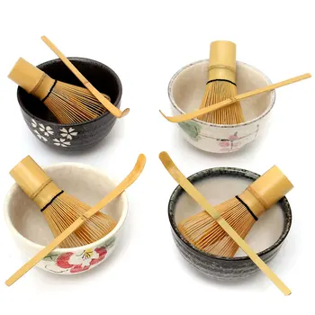 

3 in 1 Tea Ceremony Matcha Ceramic Tea Bowl Bamboo Tea Scoop Matcha Whisk Japanese Teaware Tea Tool 4 Style Matcha Bowl Set
