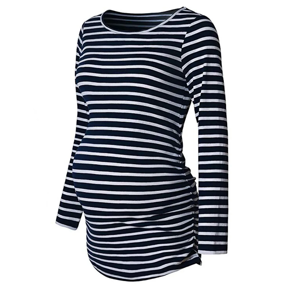 Black stripe Блузка для беременных, футболки для беременных, с рюшами, для беременных, с глубоким вырезом, трикотажная верхняя одежда для беременных, топы, рубашки - Цвет: Black stripe