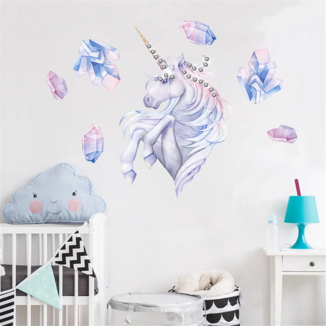 JX-LCLYL  PVC Art Vinyl Magical Unicorn Wall Stickers Decal Home Decor + Sparking Crystals