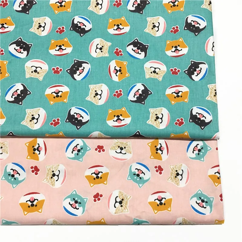 160 см* 50 см хлопчатобумажная ткань с рисунком собаки Акита зеленого и розового цвета, ткань для самостоятельного изготовления кроватки, постельных принадлежностей, одежды для собак, платья, Лоскутная Ткань для шитья