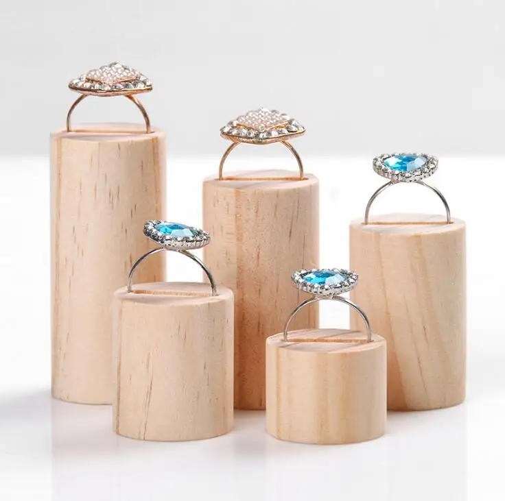 

5pcs Different Size Wooden Ring Jewelry Display Shelf Ring Storage Rack Stand Cylindrical Shape Ring Holder