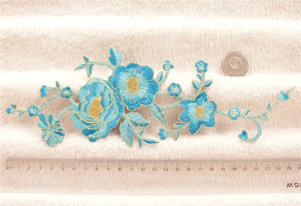 Beautiful Peony Flowers Iron On Cloth Patches 9 Colors - Blue