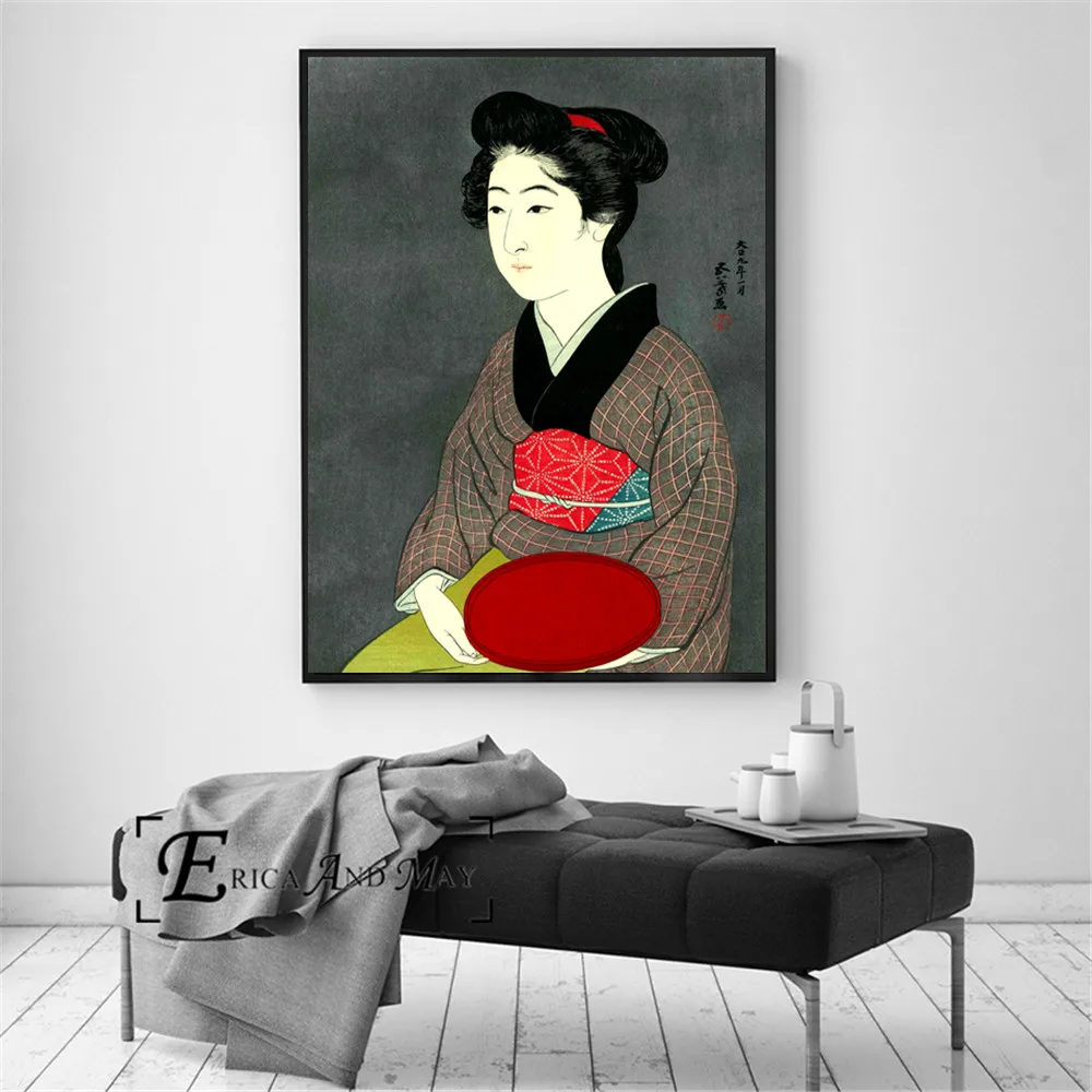 Японское произведение искусства гейши, винтажный постер, печать, картина маслом на холсте, настенное искусство, фрески, картины для гостиной, украшение в продаже