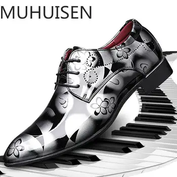 

2018 Men Dress Wedding Shoes Shadow Patent Leather Luxury Fashion Groom Party Shoes Men Oxford Shoes 38-48 Male Casual Flats