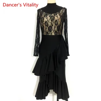 

2018 New Custom Long Sleeves Dress Women/Girls Latin Dance Competiton Costumes Adult Child Latin Dance Stage Performance Clothes