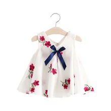 От 1 до 4 лет, Детские платья для девочек, новое летнее платье принцессы с цветочной вышивкой для новорожденных, одежда без рукавов с v-образным вырезом для девочек