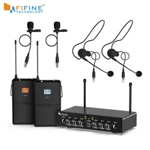 FIFINE UHF Беспроводная микрофонная система с 2 гарнитурами и 2 нагрудными петельными микрофоном, свободные руки для обучения речи K038