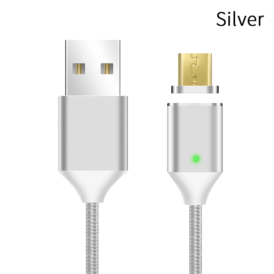 Магнитный кабель Нейлон Плетеный Магнит Micro USB кабель для быстрой зарядки передачи и синхронизации данных Зарядное устройство для подключения кабеля к кабелю для Xiaomi samsung Android - Цвет: Silver