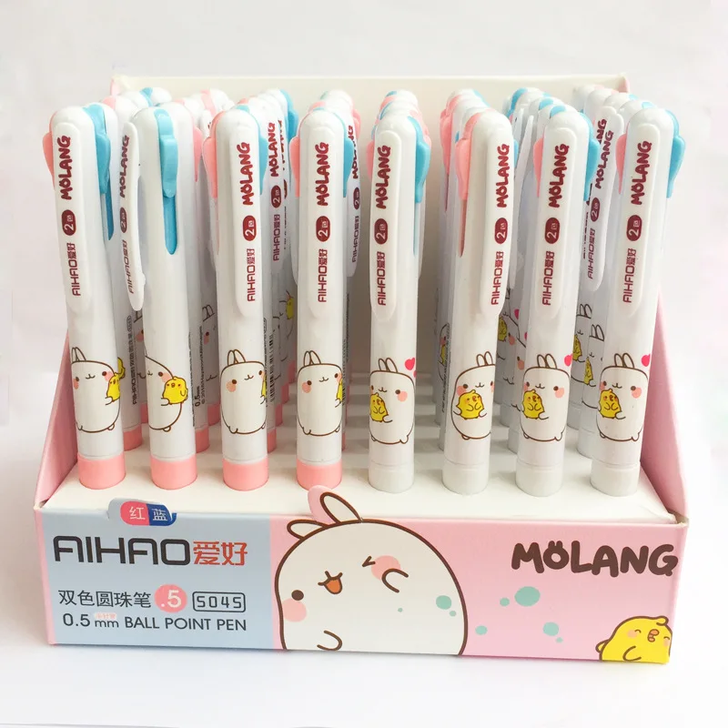 

Kawaii Molang Double Red Blue 2 Colors Chunky Ballpoint Pen School Office Supply Gift Stationery Papelaria Escolar