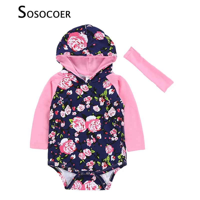 Baby Floral Boys Girls Hoodie Outfits Clothes Romper Jumpsuit squarex Baby Romper