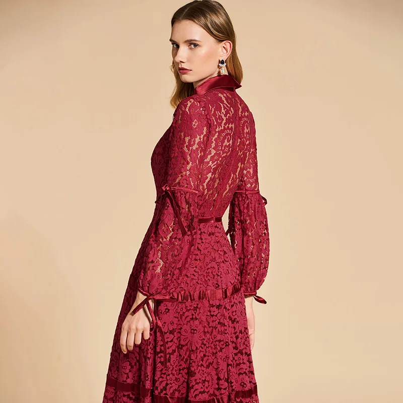 Tanpell lace evening dress elegant rust red 3/4 sleeves floor length a line gown women high neck plus customed evening dresses