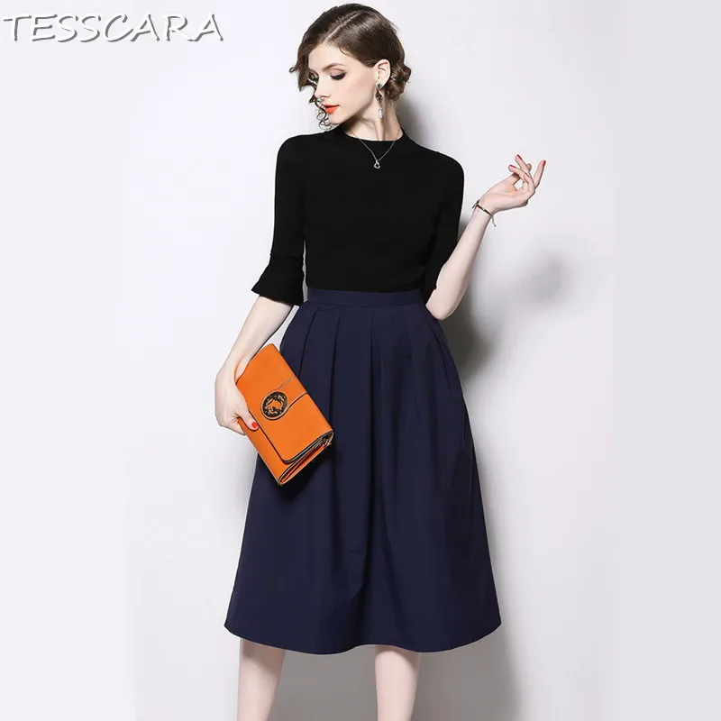 

TESSCARA Women Spring Elegant Office Dress Suit Set Female Fashion Robe Femme High Quality Vintage Designer Party Vestidos