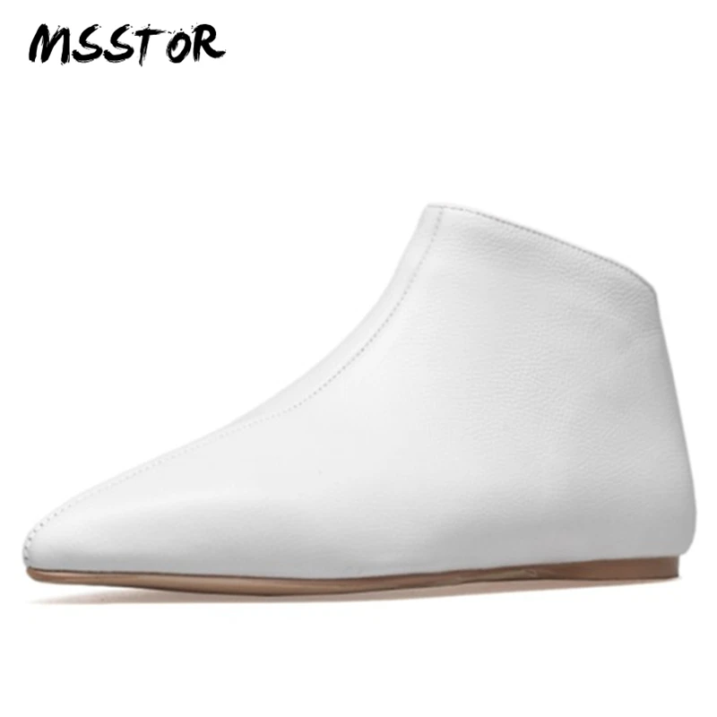 

MSSTOR Genuine Leather Concise Flats Shoes Women Plus Size 33-43 Casual Fashion Spring Autumn Ladies Shoes Sewing Ankle Boots
