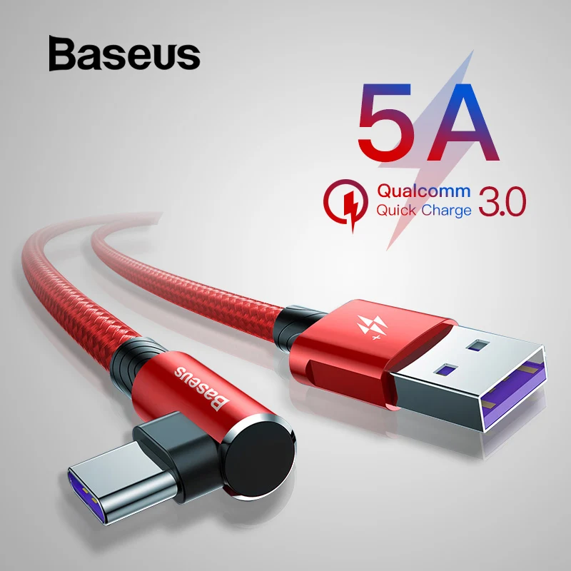 

Baseus 5A USB Type C Cable for Huawei P30 Pro Supercharge Cable QC 3.0 Elbow USB Type C Cable for Xiaomi 8 Charge Data Cable