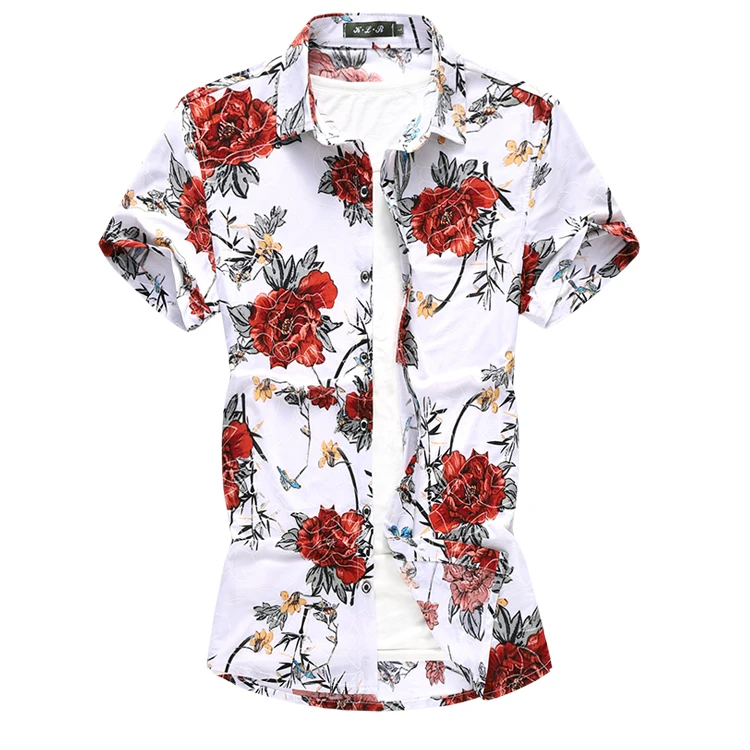 Мужская хлопковая Повседневная рубашка с цветочным принтом 2019 летняя Модная рубашка с коротким рукавом Мужская s Slim Fit рубашки мужская