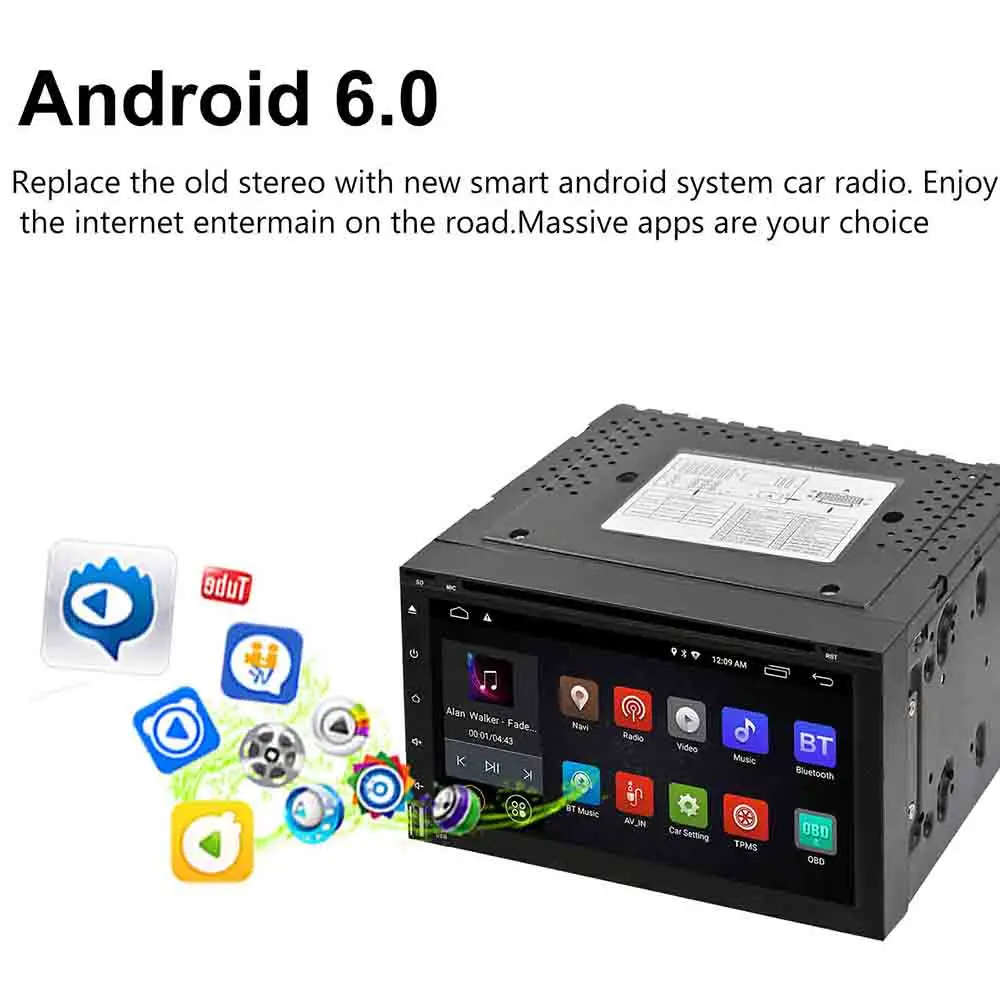 Best 2 Din Android 6.0 DVD CD Car Radio Stereo 6.95" Car GPS Navigation Wifi Bluetooth USB Radio Audio Player subwoofer USB SD Player 2