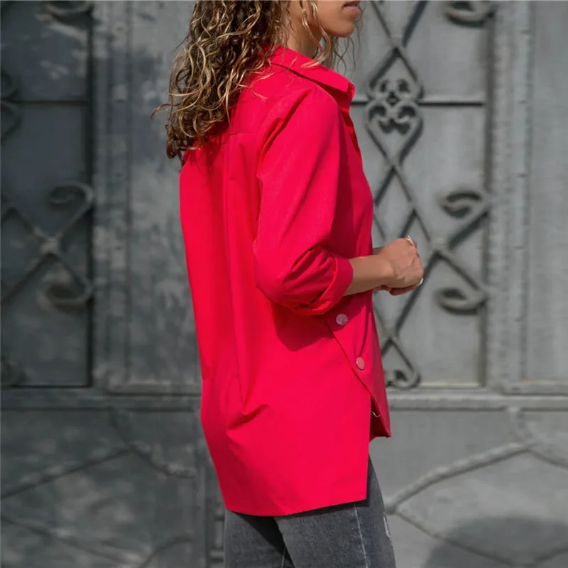 VZFF Women Blouse 2019 Autumn And Winter Fashion Office Irregular Shirts Button Solid Color Casual Shirt Women