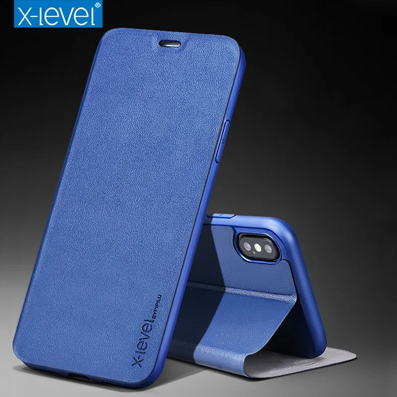 X Level PU Leather Case For iPhone X Luxury Stand Cover For iPhone Xs