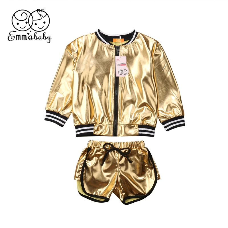 Autumn Girls Sports Clothes Set 1-6T Children Kid Baby Gilding Long Sleeve Tops Jacket Shorts Outift Tracksuit | Детская одежда и