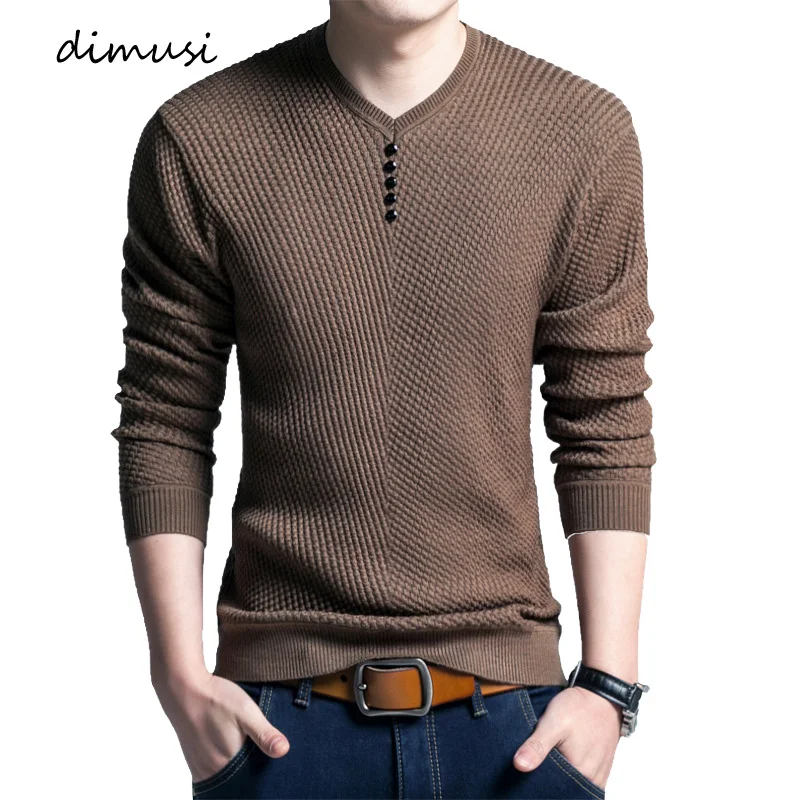 

DIMUSI Autumn Mens Pullover Sweater Casual Men Social V-Neck Solid Pullover Shirt Men's Slim Knitted Pull Sweaters Clothing