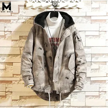 

Winter New Large Size Loose Hooded Winter Jacket Warm Thick Lamb Hair Men Winter Coat Casual Camouflage Long Men's Winter Jacket