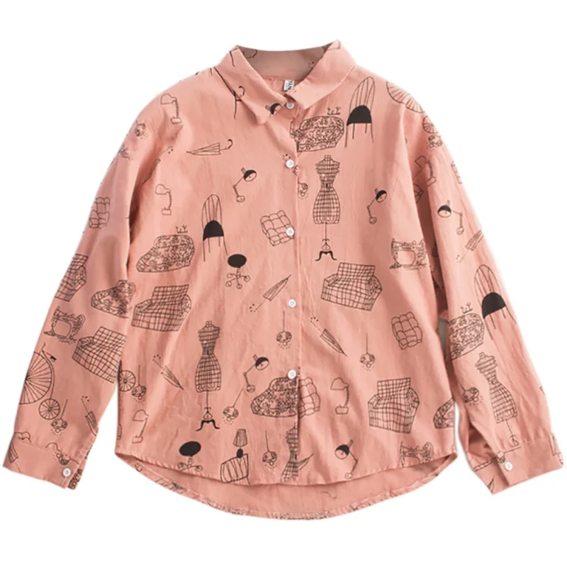 Женская уличная одежда; рубашки с героями мультфильмов; коллекция года; японский стиль Харадзюку; хлопковые льняные повседневные топы с принтом для девочек; сезон весна-лето - Цвет: Pink  B