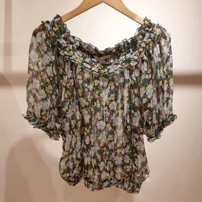 

2019 Summer women's floral print chiffon blouses Vintage off shoulder short sleeves Shirt Tops A309