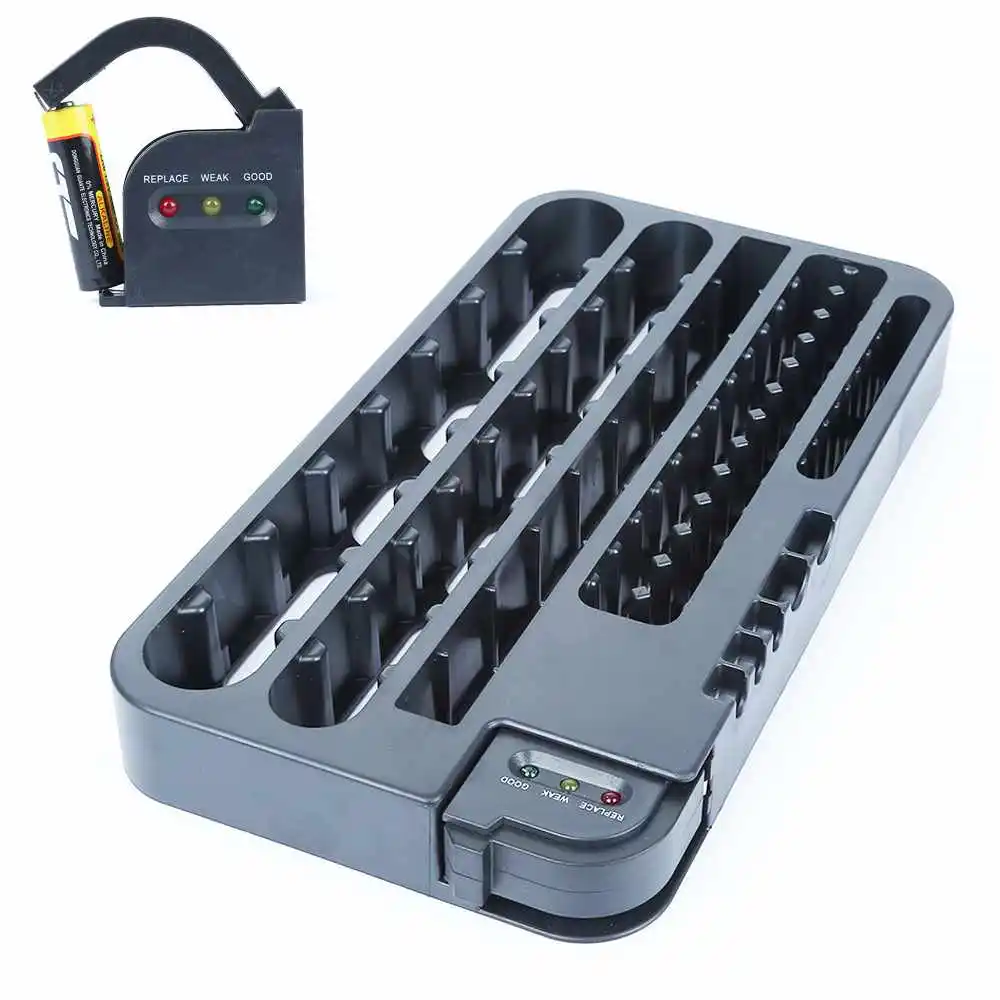 

Battery Organizer 72 Battery Caddy Storage Plastic Holder Slot Rack Box Removable Tester For AAA AA DC 9-Volt Button Cell batter