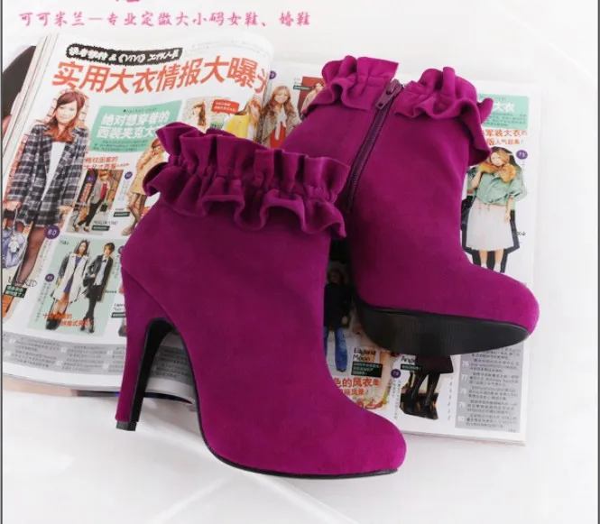 

winter/autumn/spring customized flouncing short ankle-boot full genuine leather high heel boot for party wedding working