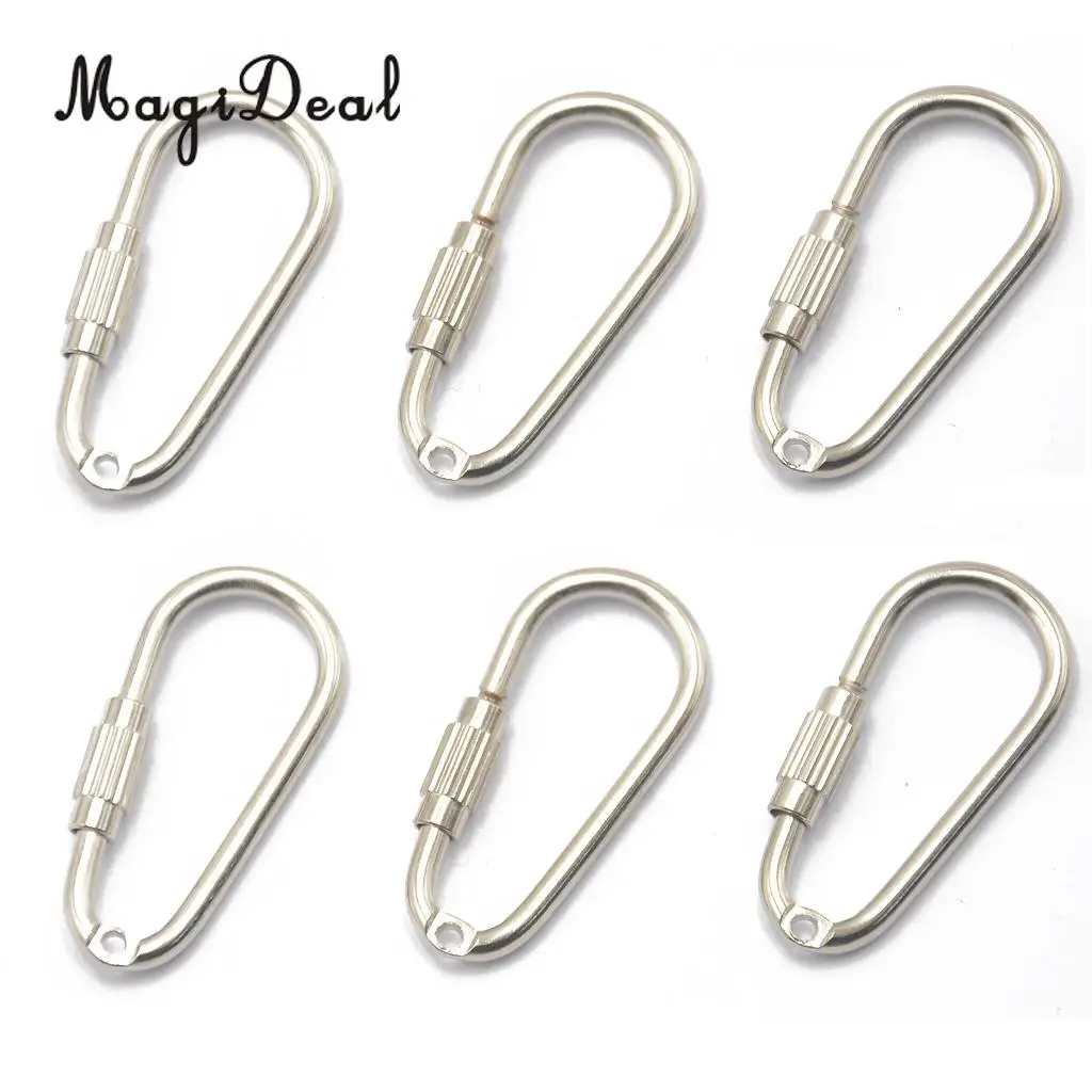 MagiDeal 6 Pcs Steel Screw Locking Carabiner Key Ring Clasp for Climbing Caving Fishing Hiking Traveling Hanging Cords Ropes