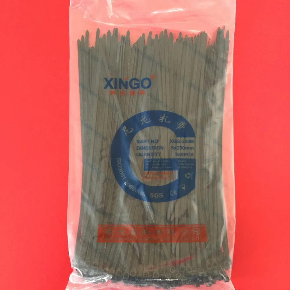 

250Pcs/pack 5*250mm High Quality width 3.9mm Black Color Factory Standard Self-locking Plastic Nylon Cable Ties,Wire Zip Tie
