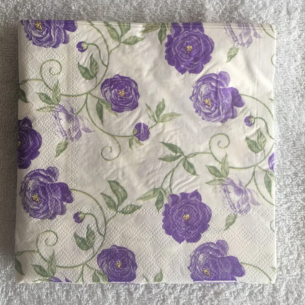 

Decoupag paper napkins vintage tissue wedding birthday party Christmas print purple red pink flower beautiful servilletas decor
