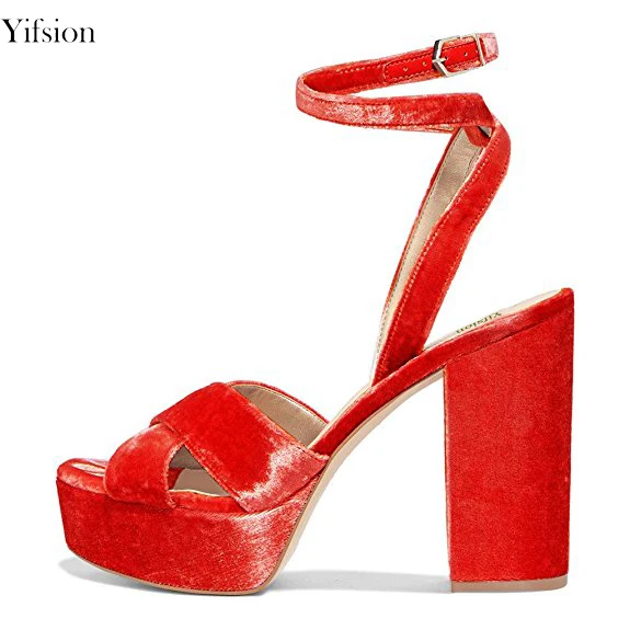 

Yifsion New Women Platform Sandals Square High Heel Sandals Open Toe Black Green Red Yellow Pink Shoes Women US Plus Size 4-15