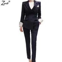 ZAWFL Новое поступление весенние модные женские деловые брючные костюмы Полосатый Тонкий Блейзер пальто костюмы для женщин комплект из 2 предметов