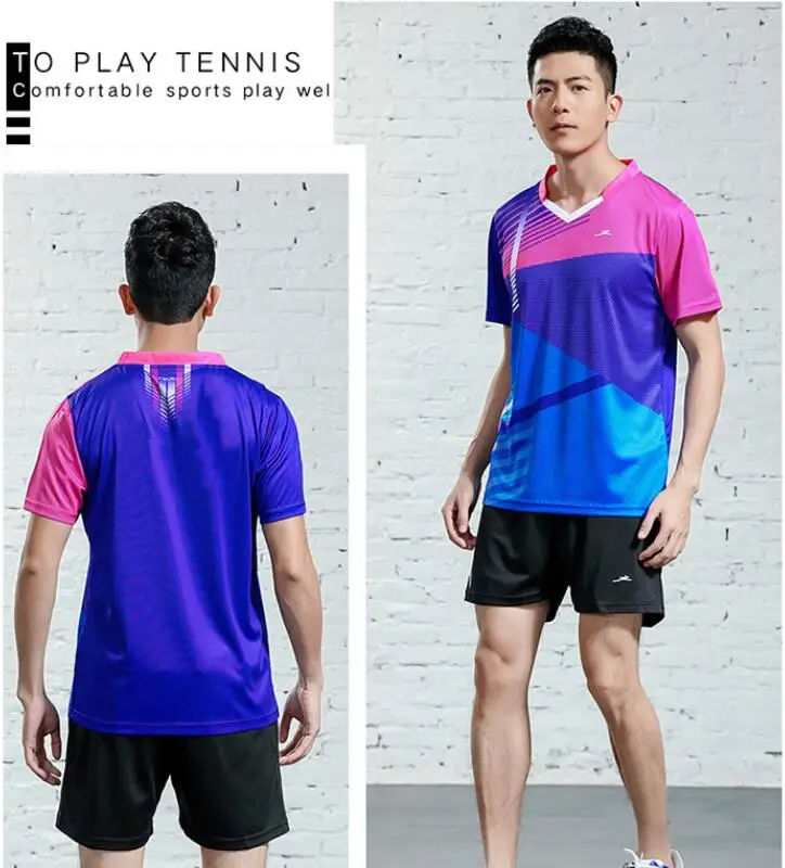 Женский/мужской костюм: футболка для бадминтона+ шорты, Мужская теннисная рубашка, женская футболка для пинг-понга, быстросохнущая футболка для тенниса, комплект одежды для поезда