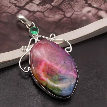 

Hermosa Gorgeous Natural AgateDruzy Topazz Fashion Jewelry Necklace Pendant 2 3/4 INCH A255