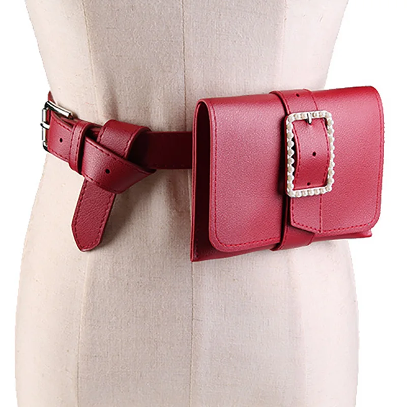 

Women Belt Waist Packs Mini Pearl Decoration Mobile Phone Waist Bag Fashion Adjusting Shoulder Strap Women's Belt Bag