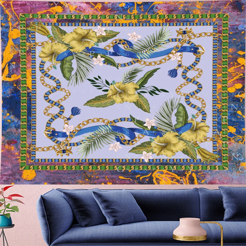 

Psychedelic Style Mandala Pattern Tapestry Vintage Pattern yellow Flower Retro Wall Hanging Bohemian Home Decor Art Wall Carpets